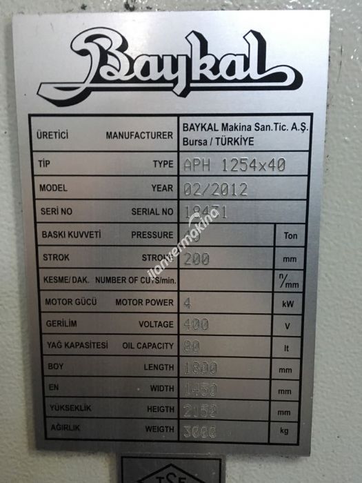 BAYKAL APH 1254x40 HİDROLİK ABKANT PRES - NC KONTROLLÜ