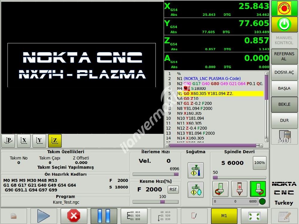 Plazma CNC (4-EKSEN) 3200x2000 Z:500mm. Hypertherm PMX105