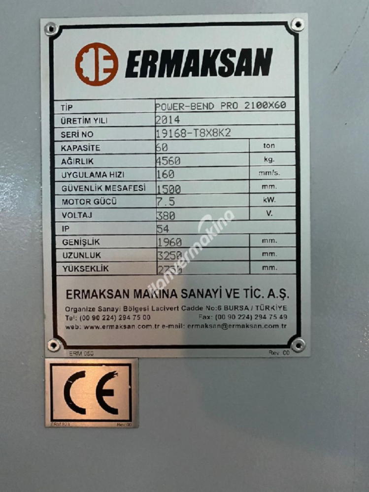 2014 MODEL CNC ERMAKSAN 2 METRE 60 TON ABKANT SIFIR AYARINDA