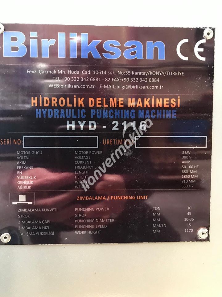 Hidrolik Zımba Makinası HYD 2116