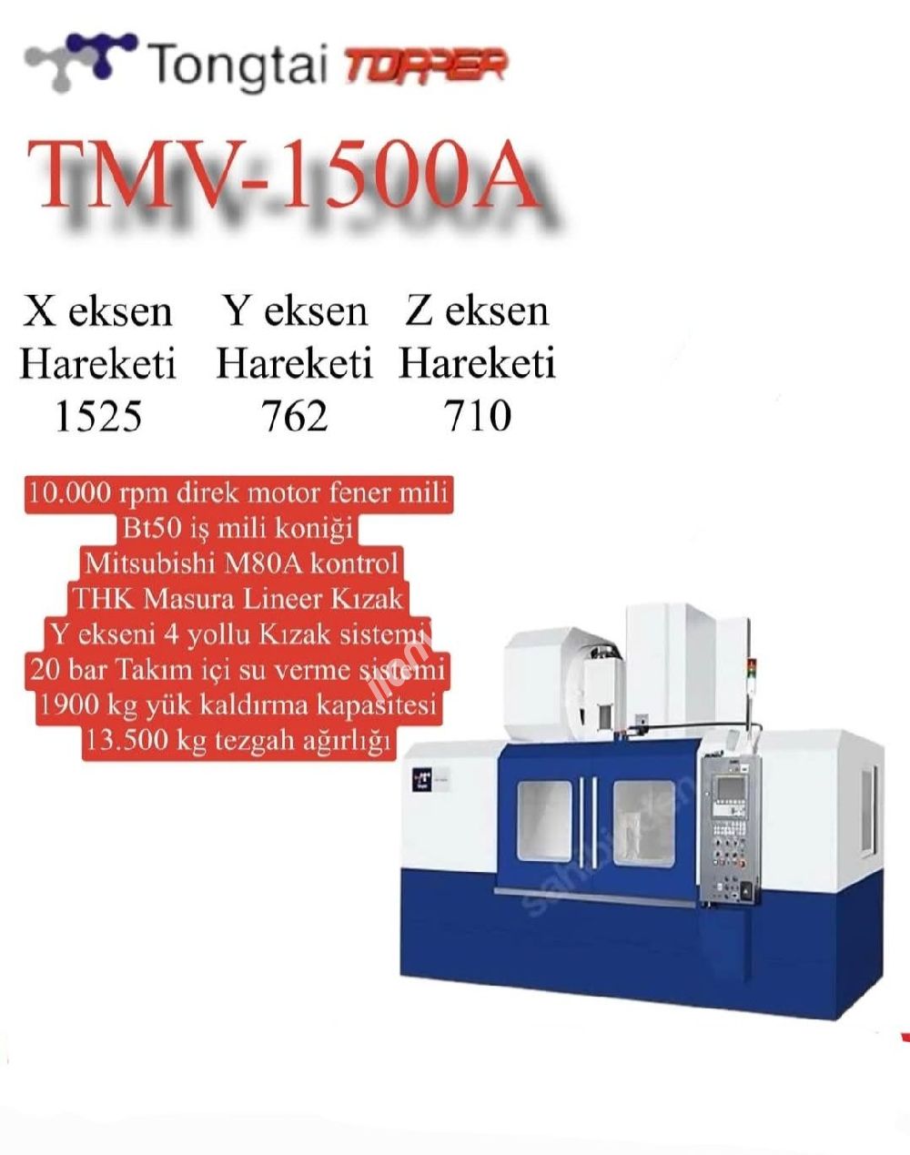 Tayvan Tongtai Topper TMV1500A Cnc Dik İşleme Merkezi
