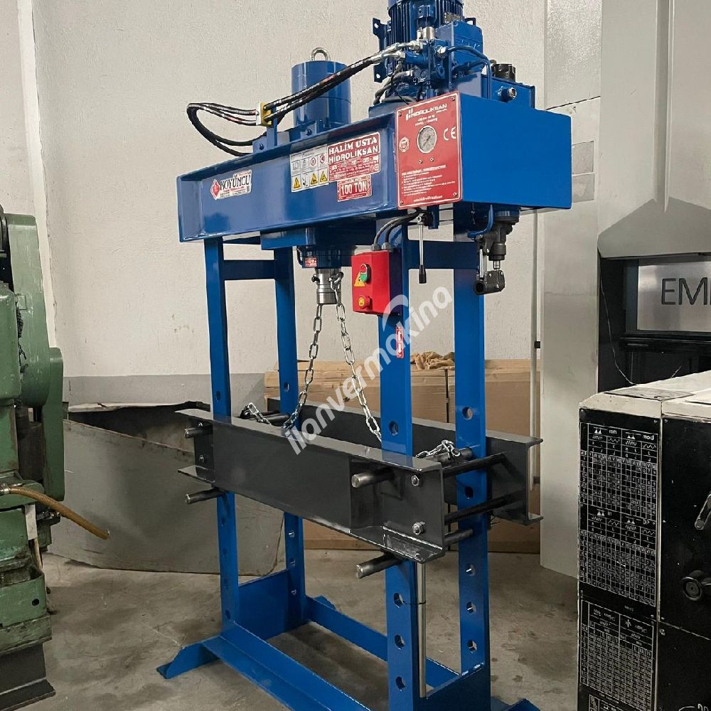 HİDROLİKSAN MARKA 100 TON MOTORLU KOLLU GEZER SİLİNDİRLİ HİDROLİK ATÖLYE PRESİ