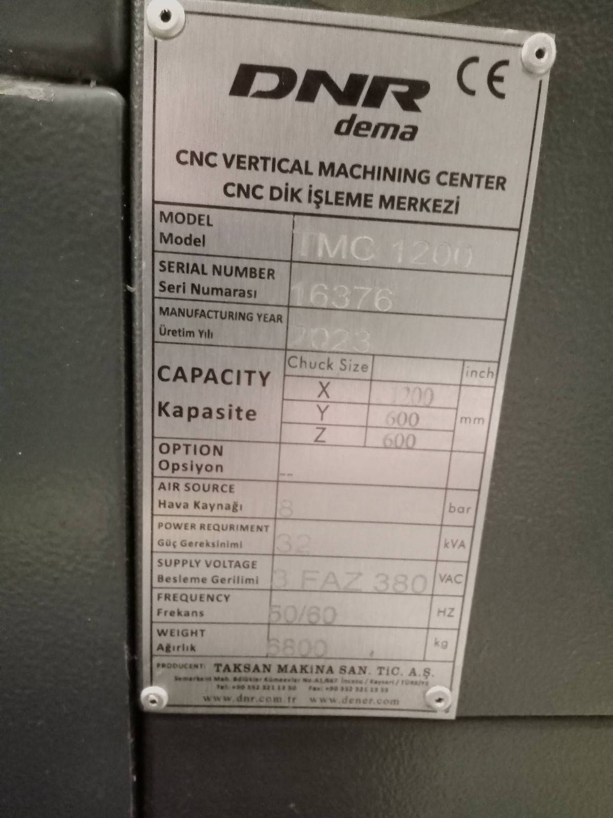 Dnr Cnc Dik İşleme Merkezi