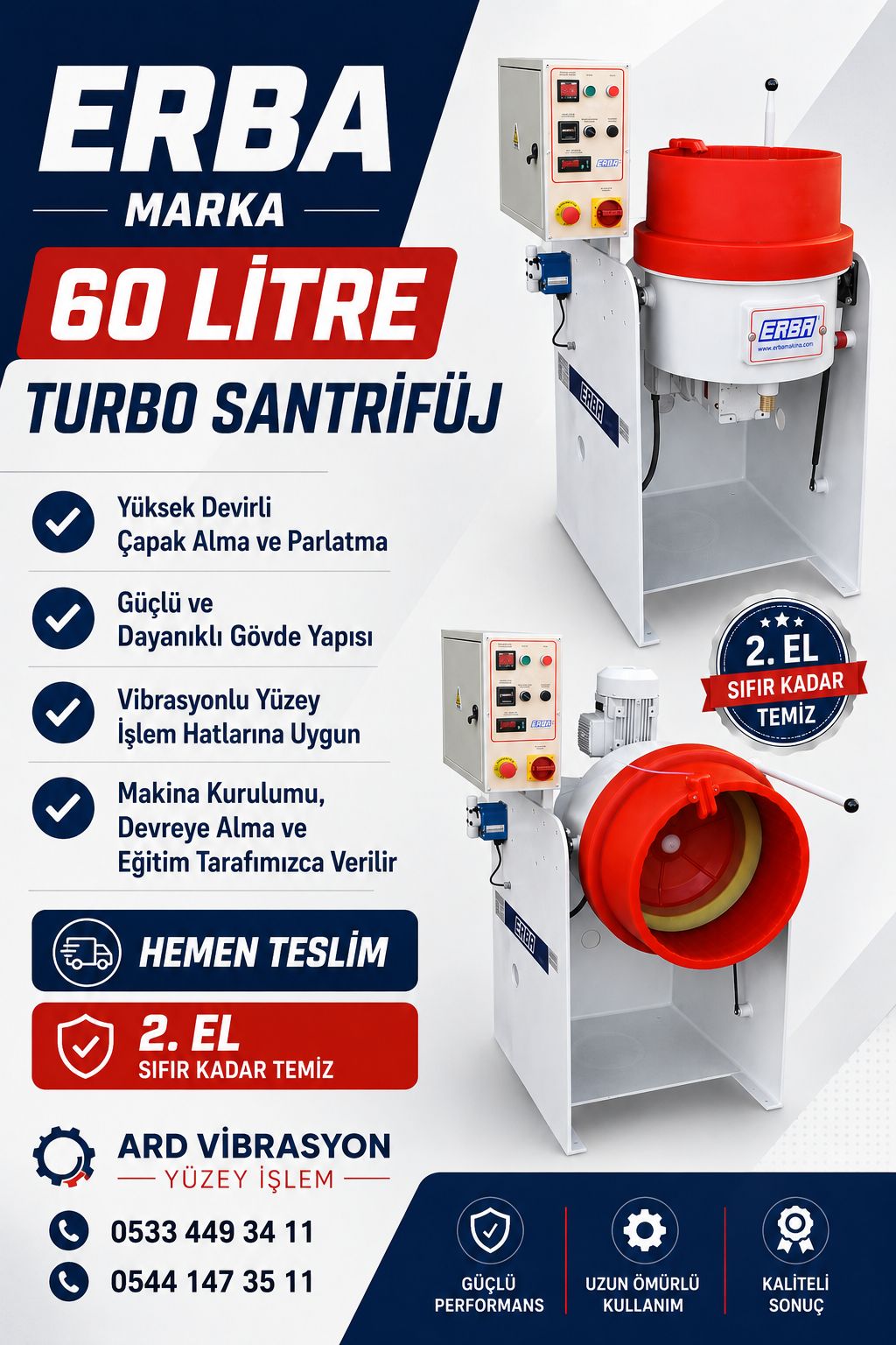 Santrifüj Turbo Jet Vibrasyon Makinası 60 Litre Erba