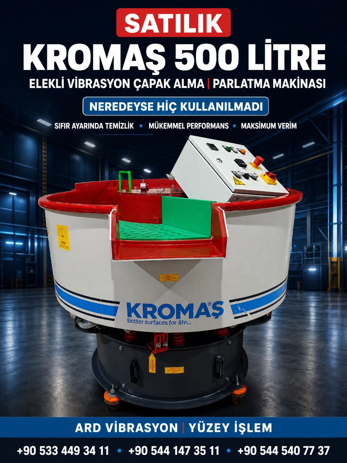 Vibrasyon Çapak Alma Kromaş 500 Litre