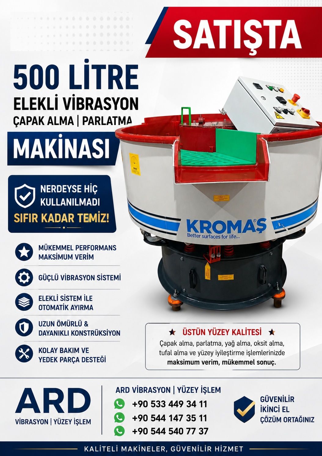 Vibrasyon Çapak Alma Kromaş 500 Litre